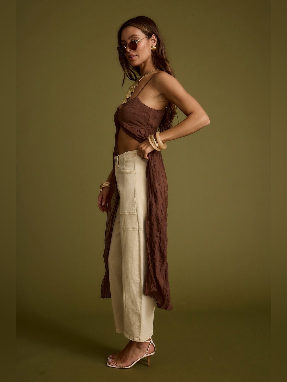 12th Tribe Mischa Brown Longline Cami Top in Brown - Size XS - Picture 6 of 14